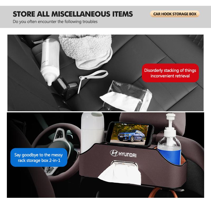 Car Seat Back Cup Holder Storage Box Tissue Box Hook Phone Holder For Hyundai Ioniq Sonata Elantra Solaris Creta Accent SantaFe HH51