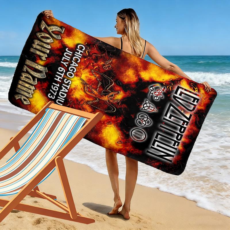 Name Custom Band Led-Zeppelin Print Beach Towel, Large Soft Quick Dry Towel for Beach Camping Swimming