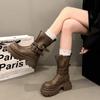 Британский стиль платформа модные ботинки женские 2025 новые корейская версия пряжка ремня модные ботинки Мартин нишевый дизайн полусапоги