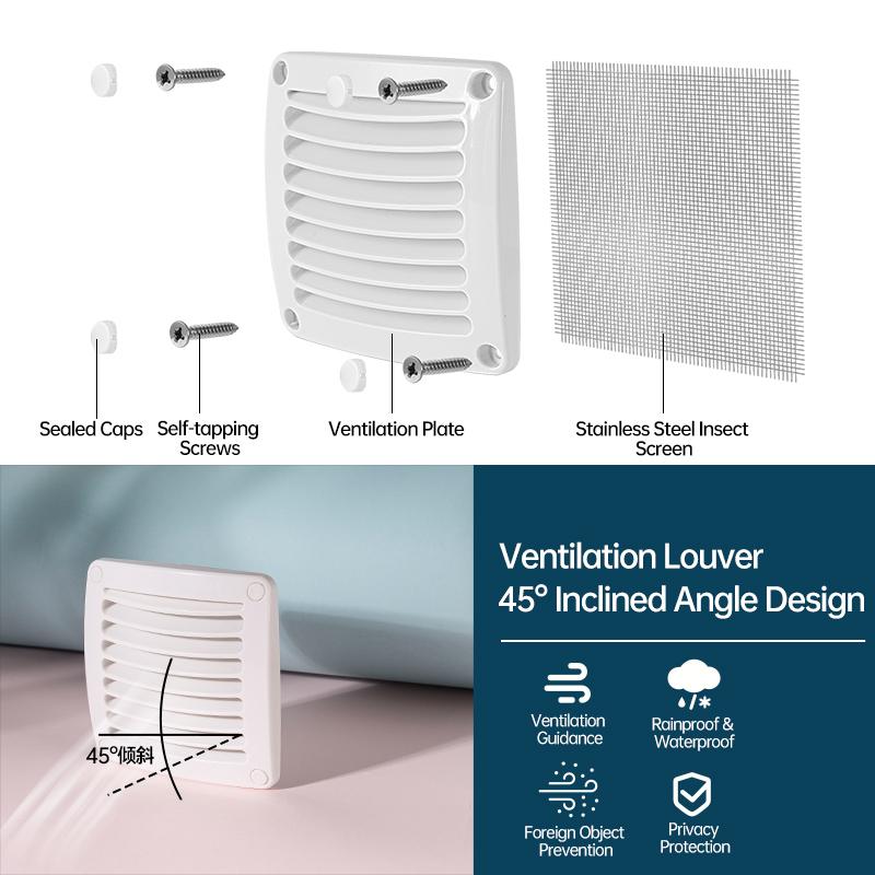 Universal Square Air Vent for Marine Boat & RV, White/Black Louvered Ventilation Grille, Durable Plastic Cover