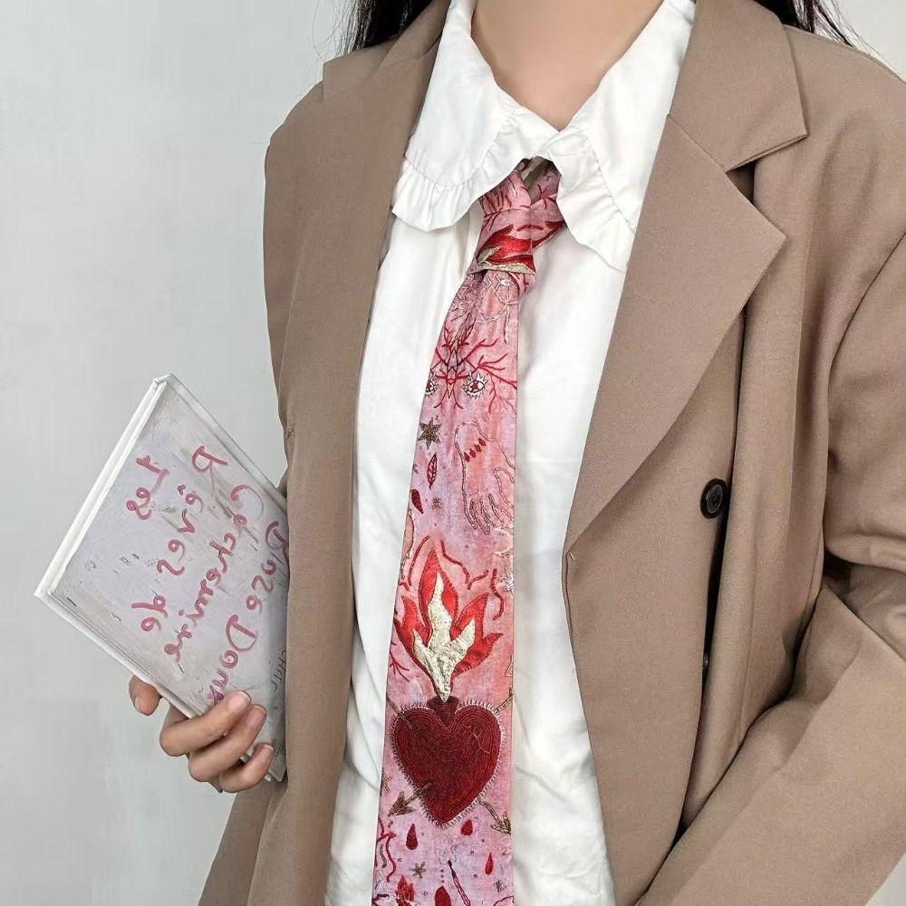 Y2K Romantic Neck Scarf Vintage Women's Neck Tie Unique Heart Flame Tie Fashion Accessory