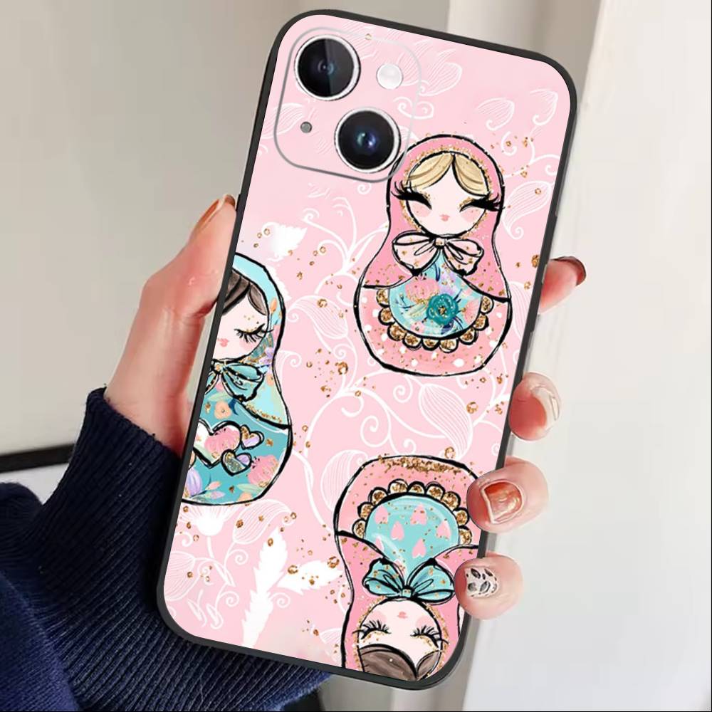 D-Russian Dolls Matryoshka Phone Case For iPhone 17 16 15 14 13 12 Max Plus Silicone Black Cover