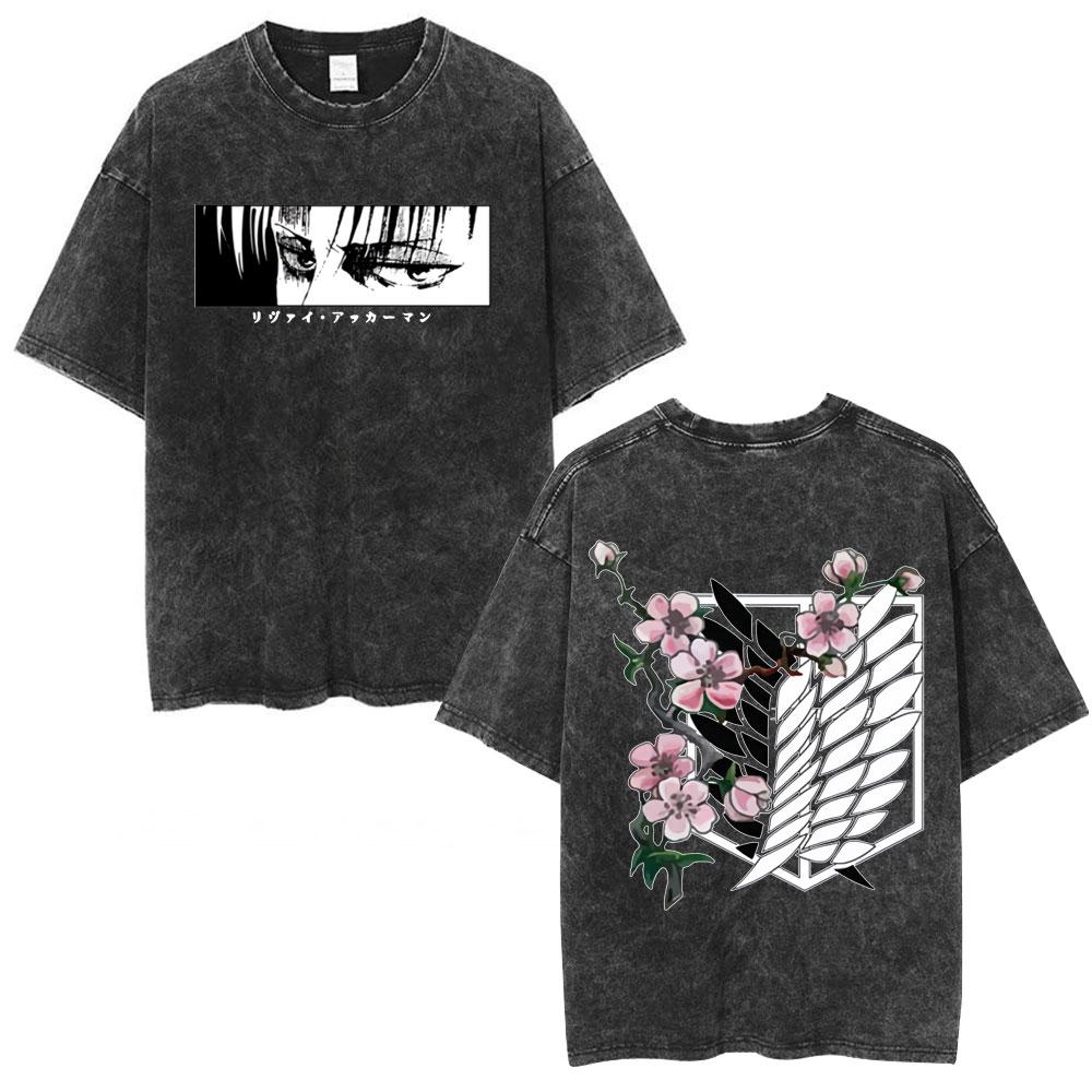 Anime AOT Attack on Titan Washed Tshirt Shingeki No Kyojin Season 4 Final Rumbling Eren Yaeger Oversized Tshirts Streetwear