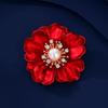 Elegant Chinese Red Peony Pearl Brooch for Women's Coats
