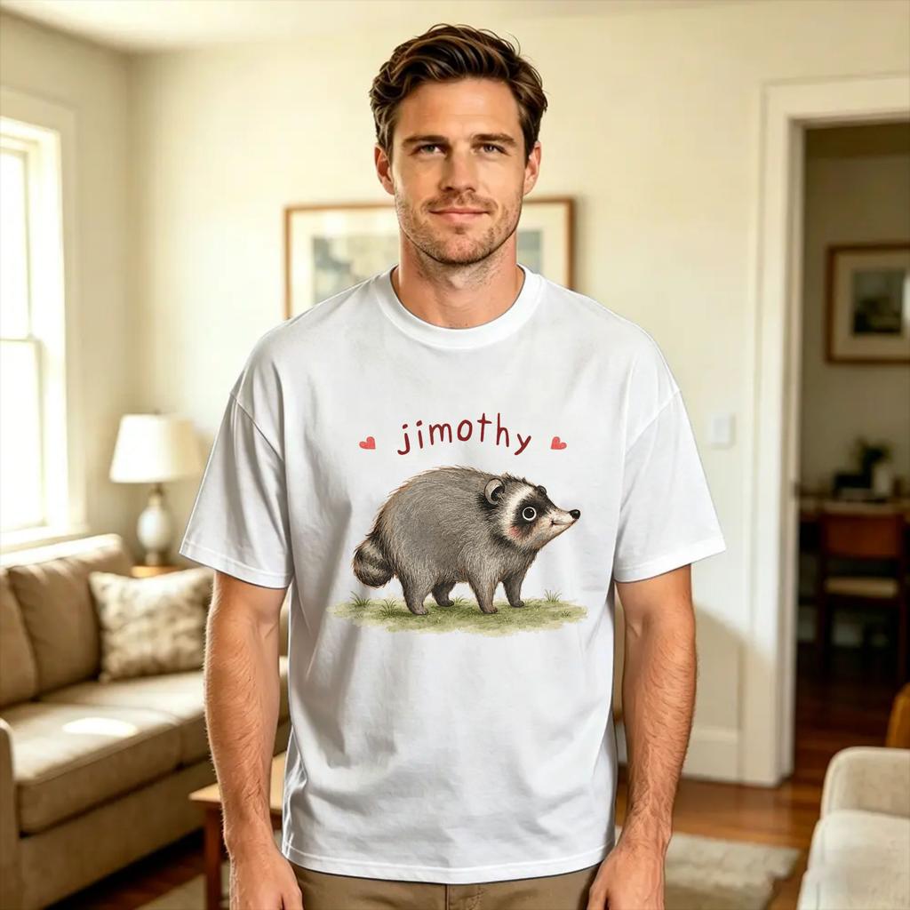Unisex Unisex Tshirt Jimothy Cute Viral Short Spined Racoon T Shirts Hip Hop Summer Tees Streetwear Cotton Clothes Gift Idea
