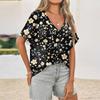 Womens Short Sleeve V-Neck Shirts Floral Print Loose Casual Basic Tees Summer Tops