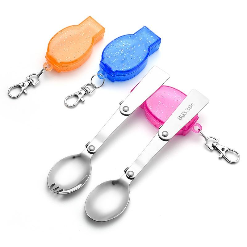 Карманная ложка из нержавеющей стали, складная вилка, портативная уличная столовые приборы для кемпинга, дорожная посуда, вилка для пикника и пешего туризма, ложка YSX