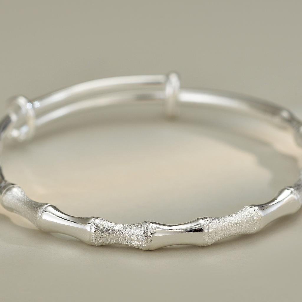 Bamboo Push Pull Bracelet, Female Step By Step Ascending, Frosted Bamboo Bracelet, New White Copper Plated Silver Bracelet