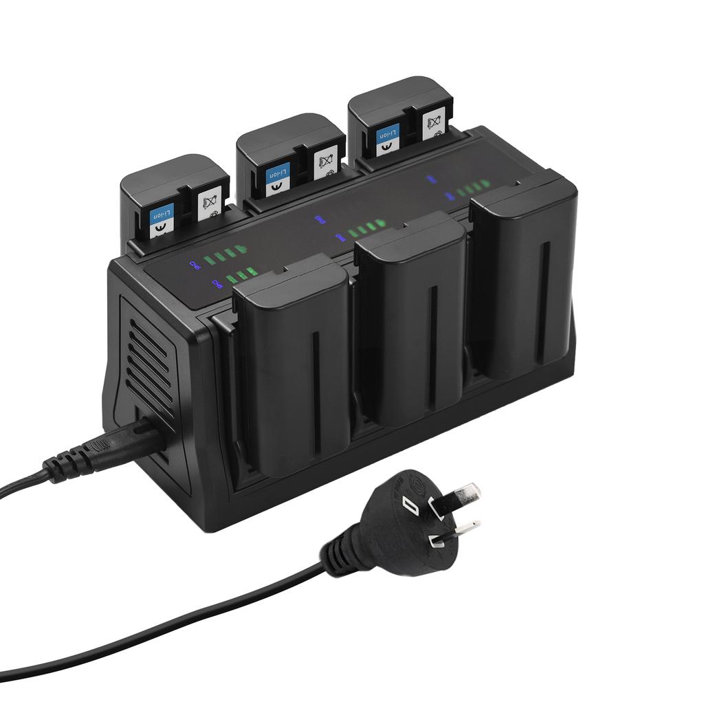 NP-F550 Зарядное устройство Зарядное устройство на 6 гнезд со светодиодными индикаторами Съемная зарядная база 8,4 В, 850 мА