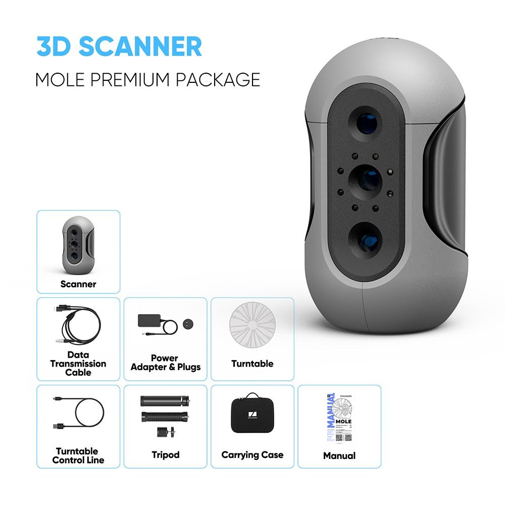 3DMakerpro Mole Premium 3D Scanner, 0.05mm Accuracy, 0.1mm Resolution, with Multi-Spectral Technology, Support Facial Scanning - EU Plug