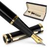 Перьевая ручка Wordsworth Black 18K Glided Broad включает в себя 24 стержня для заправки чернилами, подарочный золотой конвертер, идеально подходит для мужчин и женщин, а также набор, перо, картриджи и
