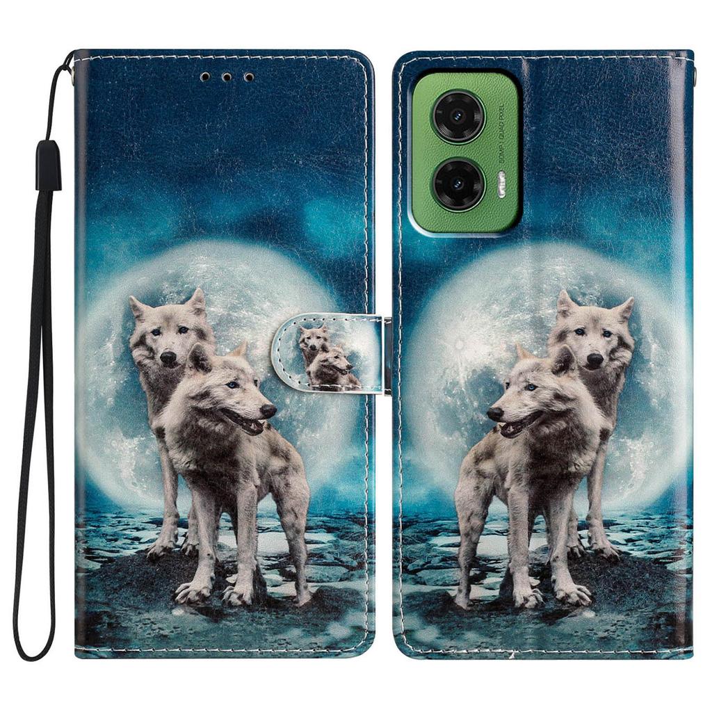 For Motorola Moto G35 5G Wallet Case PU Leather Pattern Printing Stand Phone Cover with Strap