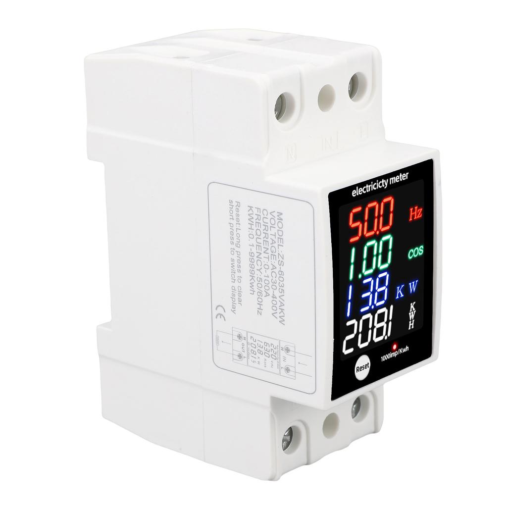 Digital Energy Meter Water Proof DIN Rail Electricity Usage Meter AC30 400V 0 100A Voltmeter Ammeter
