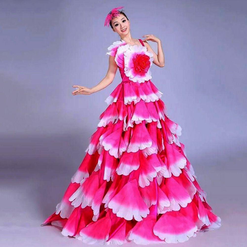 New 180-360 Degree Big Swing Petal Skirt 3 Colors S M L XL Spanish Flamenco Dress Bullfight Petal Dress