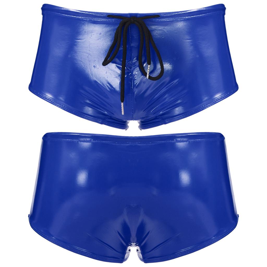 Мужские плавки из лакированной кожи с мокрым эффектом, шорты-боксеры с низкой посадкой и шнурком, купальники
