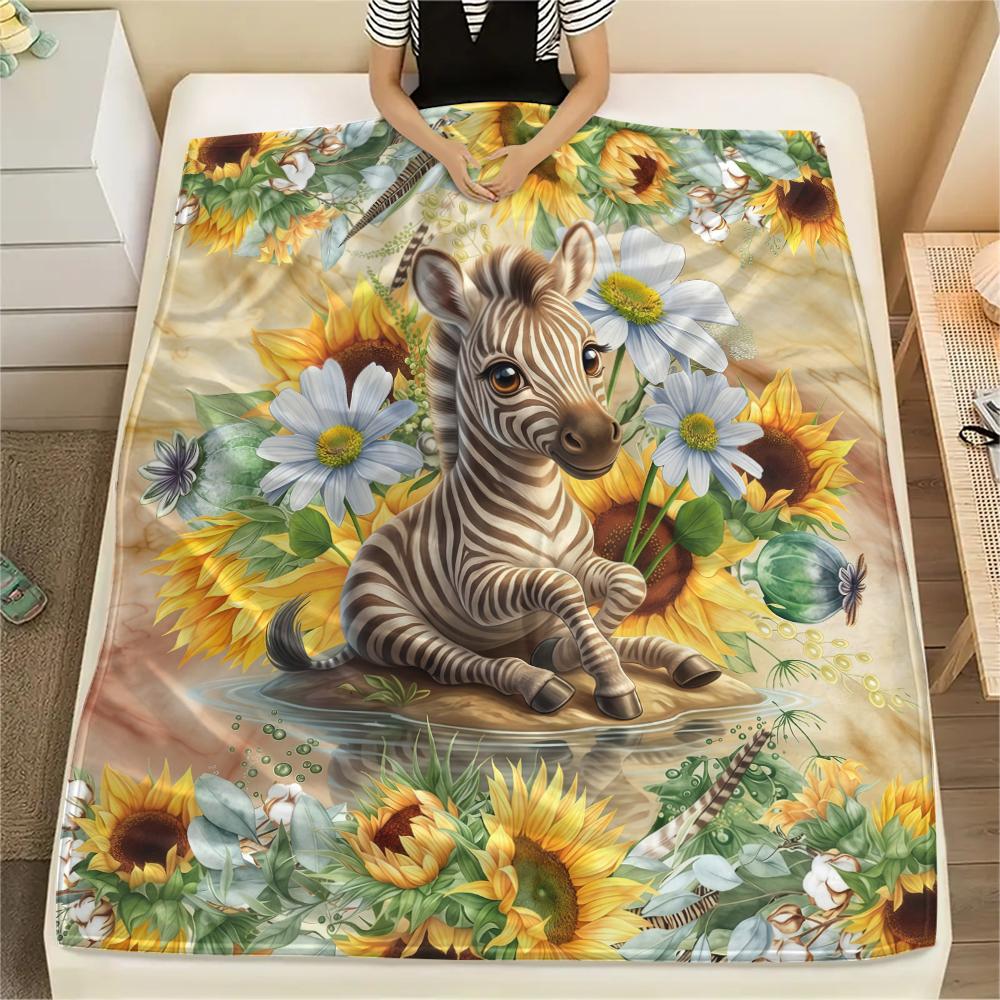Flower border dinosaur horse Print Flannel Blanket High quality Comfortable for All Seasons Home Decor Warmth and Comfort Perfect for Christmas Gifts
