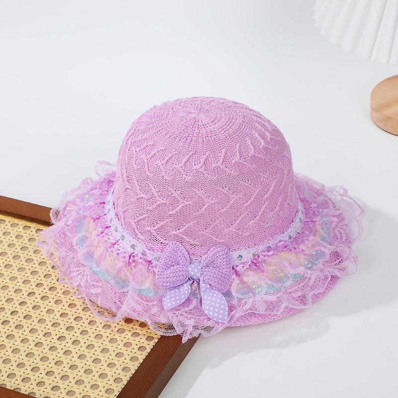 Princess style baby sunscreen hat leisure travel visor girls bow yarn edge woven sun hat