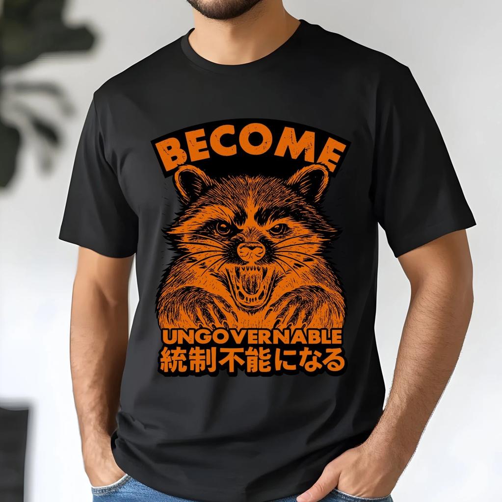 Become Ungovernable Funny Angry Wet Raccoon Japanese Art Vintage Unisex T- Shirt