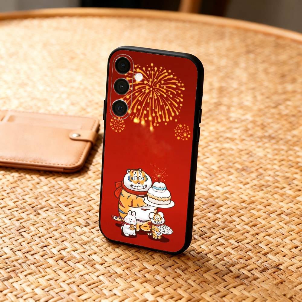 Cartoon F-Fluffy C-Chubby Tiger Phone Case For Samsung A73,72,71,A52,51,40,41,A22,A32,31,A13, Soft Black Shell