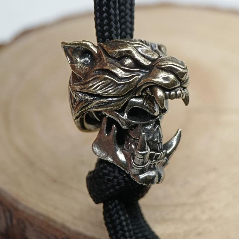 1 шт., скульптура головы тигра, черепа орка, ножа для улицы, бусины, шнурки для EDC, брелки, подвески, латунный зонт, веревка, браслеты, амулеты, аксессуары