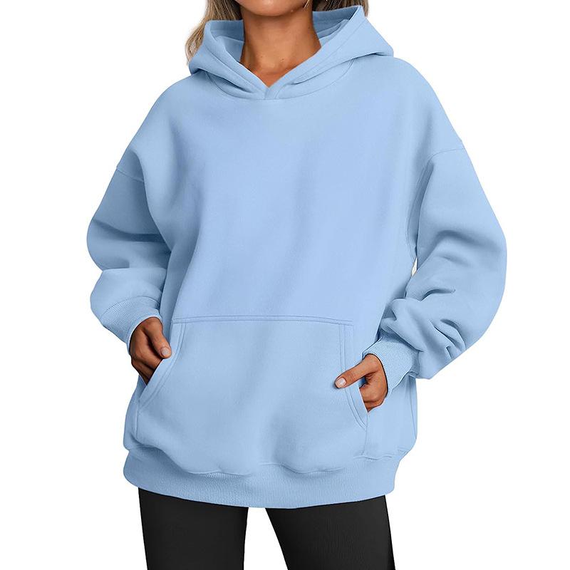 Solid Color Hoodies Hooded Women's Cotton Top Big Pocket Long Sleeved Loose Casual Commute Pullover Shirt Autumn