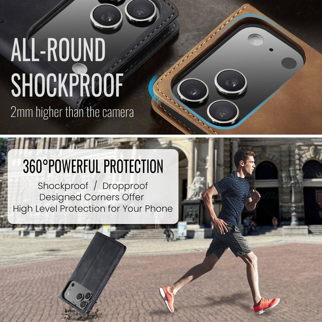 Кожаный кошелек-книжка для iPhone 17/17 Pro/17 Pro Max/Air, Магнитная обложка-книжка с держателем для карт, Ударопрочная подставка из ТПУ