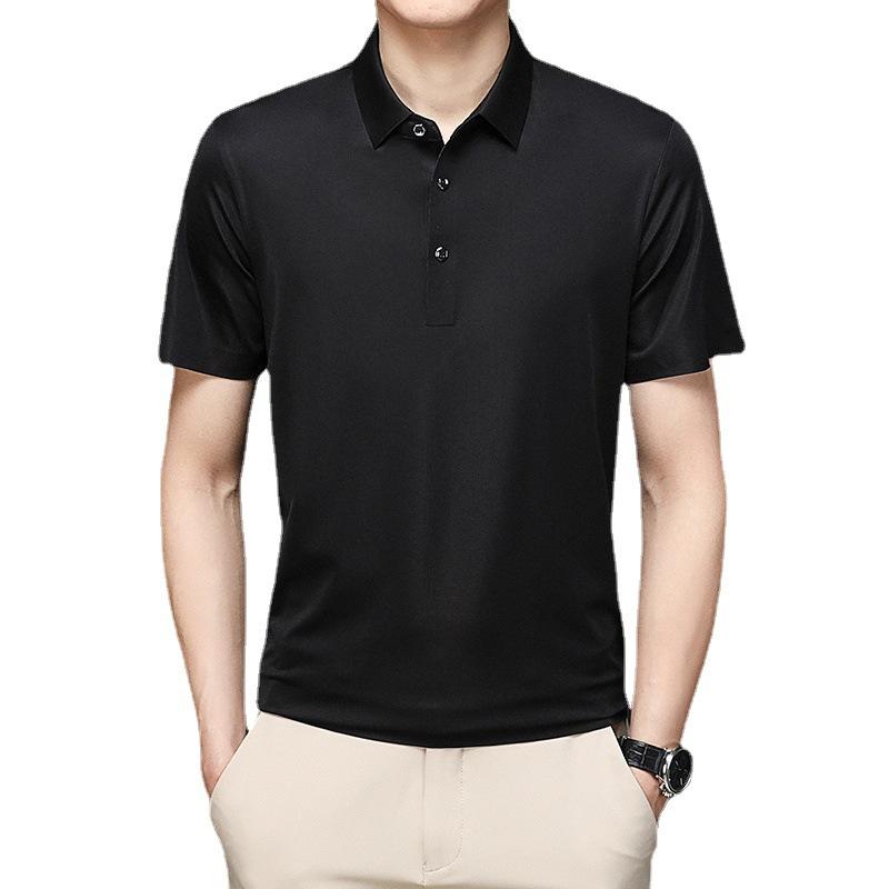 Летние мужские футболки, модные футболки с короткими рукавами, деловые повседневные футболки с лацканами для людей среднего и пожилого возраста