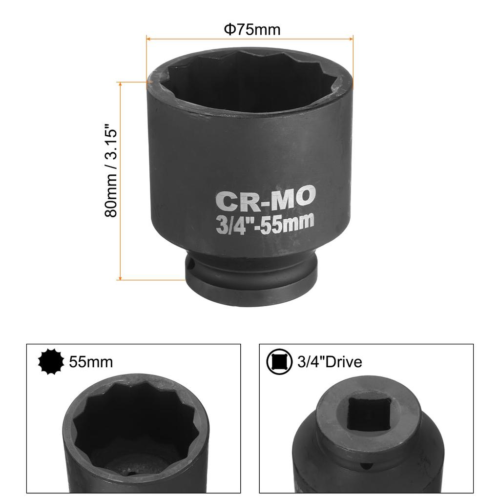 Uxcell 2 шт. Дюймовый привод 12-гранная ударная головка 50 мм Метрическая головка для гайки шпинделя и оси Гайковерт Легкое снятие для авторемонта 3/4