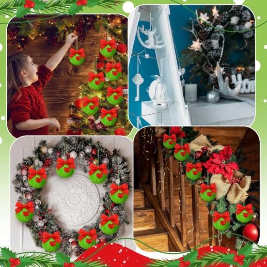 12/16 шт. Рождественские подвесные украшения 6 см зеленые пушистые шарики бант декор легкий многоразовый елочный кулон праздничный декор подарки