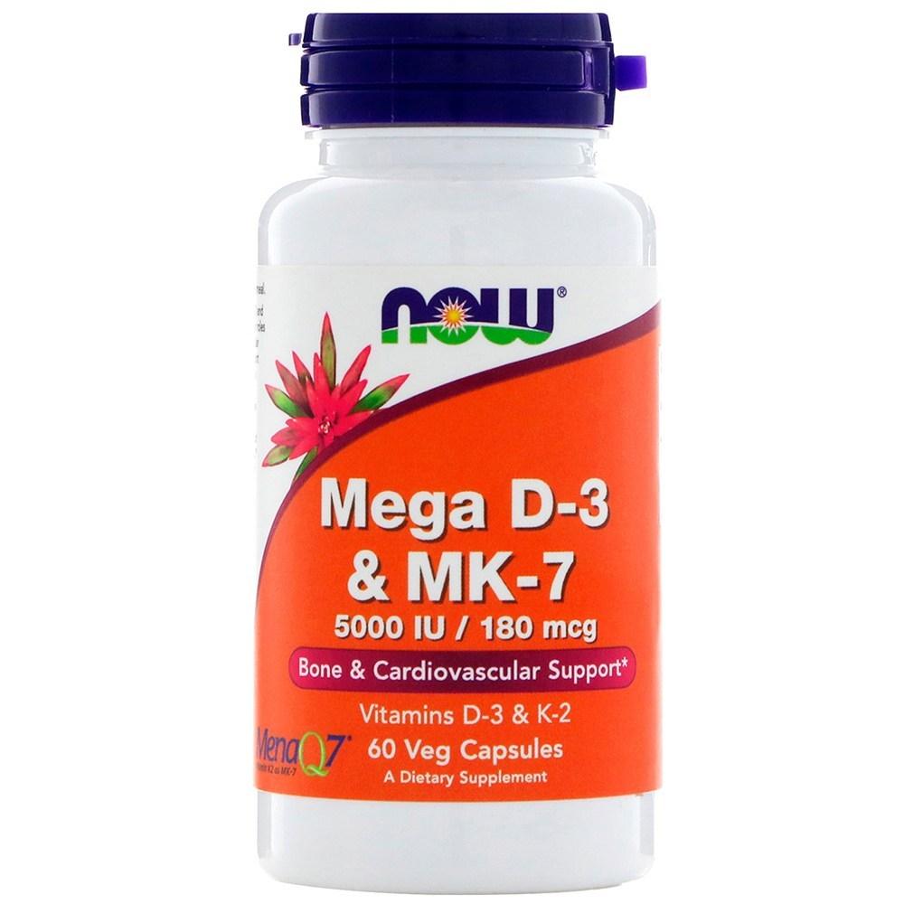 Now Foods Мега D-3 5000 МЕ и MK-7 180 мкг Вегетарианские Капсулы 60 Таблеток 1 шт