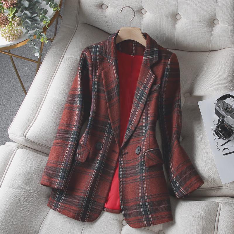 Женский весенне-осенний блейзер в клетку: Корейский Business Casual в британском стиле