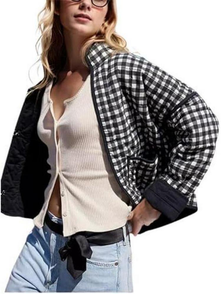 Autumn Winter Women Quilted Color Block Jacket Cotton 2024