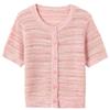 Sancai 2025 Summer Striped Hollow-out Textured Short Sleeve Knit Cardigan
