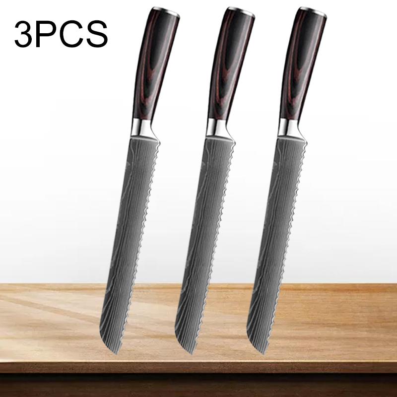 Professional Bread Knife Cheese Toast Knife 8 Inch Damascus Pattern Knives Wood Handle Stainless Steel Slicing Chef Kitchen