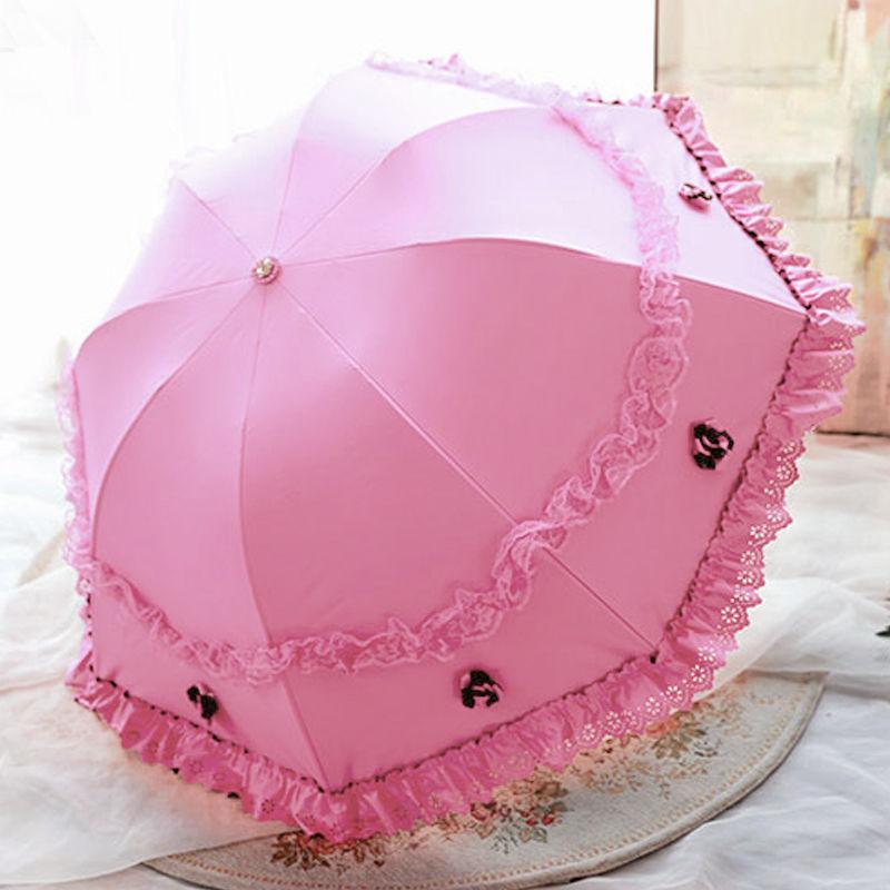 Lace Flower Women Sun Parasol Sunscreen Portable Compact Black Coating Anti UV Rain Umbrella Girl Princess Sunshades Vintage