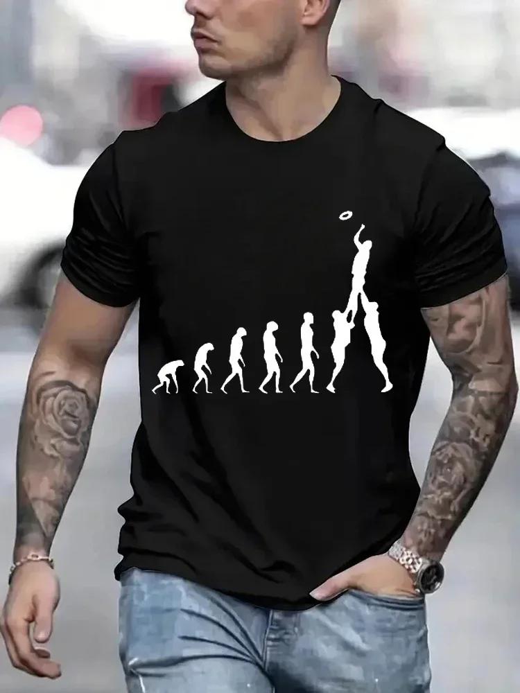 Rugby Evolution Novelty and Interesting Printed Pattern Fashion T-shirt Men's Black Top Large Cotton Men's Harajuku T-shirt