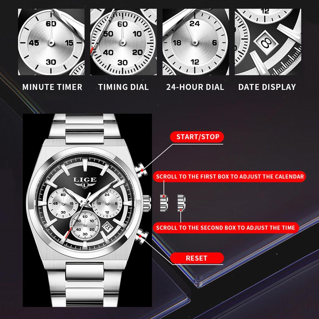 LIGE Новые мужские часы Лучший бренд Простые модные наручные часы Светящиеся водонепроницаемые мужские кварцевые часы