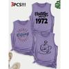 Vintage Coffee and Baseball Combo Gift Printed Pattern Crew Neck3Pack of sleeveless vests for women in spring, summer, and autumn