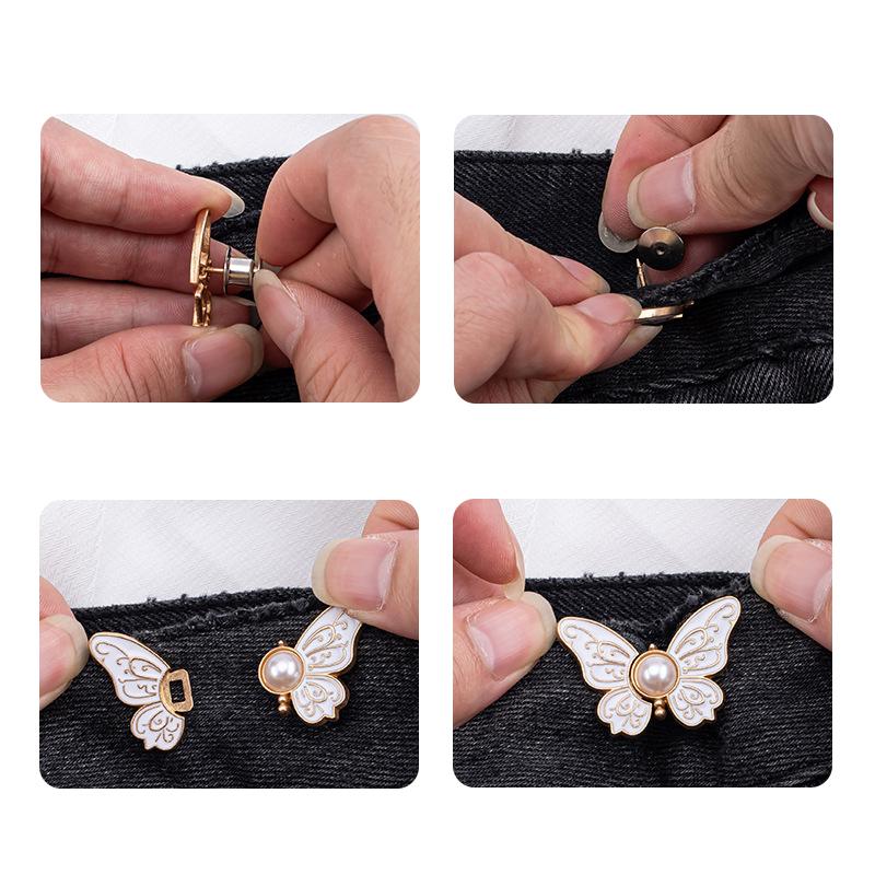 1 Pair Butterfly Waist Buckle For Women Skirt Jeans Adjustable Waist Clip Waist-Narrowing Buttons Metal Pins Clothing Accessories