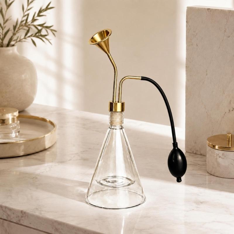 Glass Scent Sampling Bottle with Hand-Operated Bulb and Clear Conical Body for Coffee, Tea, and Perfume Evaluation