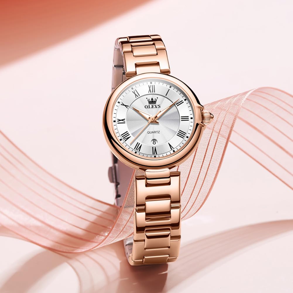 Часы OLEVS кварцевые милые легкие часы из нержавеющей стали водонепроницаемые светящиеся наручные часы для женщин розовое золото белые женские женские и