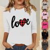 Women's Fashion Casual Seven Sleeve Valentine's Day Printed Pullover Top