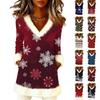 Women's Christmas Fashion Plush V-Neck Pullover Printed Long-Sleeved Top