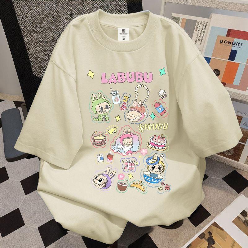 LABUBU летняя свободная блузка унисекс с короткими рукавами, модная и трендовая