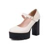 Fashion Spring Autumn Women Pumps Mary-Jane Platform Black Beige Chunky 10.5CM High Heels Ankle Strap Dress Party Hoof Heel Plus Size