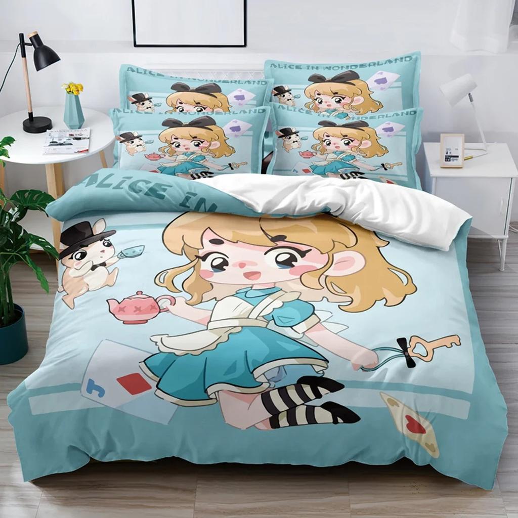 3-piece cartoon anime princess digital printed down duvet cover set,bedding set(1 down duvet cover+2 pillowcases)