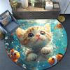 Kitten Clownfish Round Area Rug,Carpet Rug for Living Room Bedroom Sofa Playroom Decor,Non-slip Floor Mat