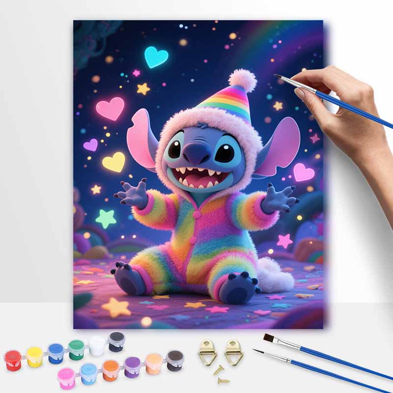 Disney Stitch rainbow oil painting hand painting coloring painting handmade diy home decoration gift