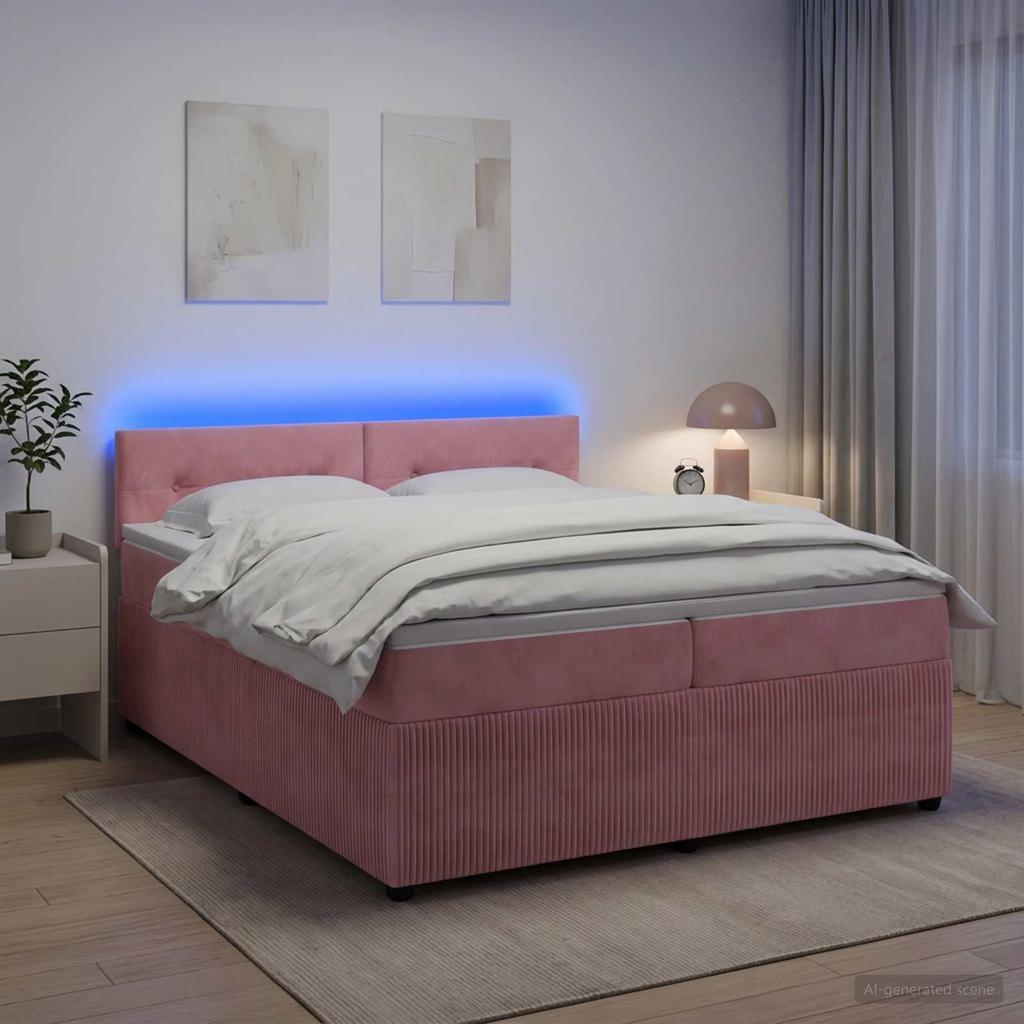 Box Spring Bed with Mattress and Headboard Pink 200 x 200 cm Velvet