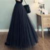 Spring Summer Vintage Tulle Skirt Women Elastic High Waist Mesh Skirts Long Pleated Tutu Skirts